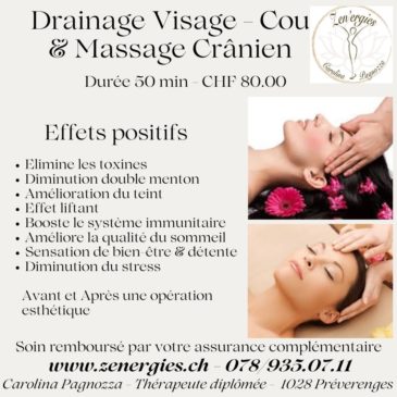 Massage « Drainage du visage – Cou & Massage crânien « 